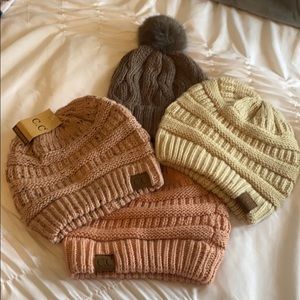 3 C.C Beanies. 1 H&M beanie